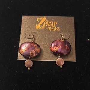 Zevar  by Treska Purple and Gold Earrings
